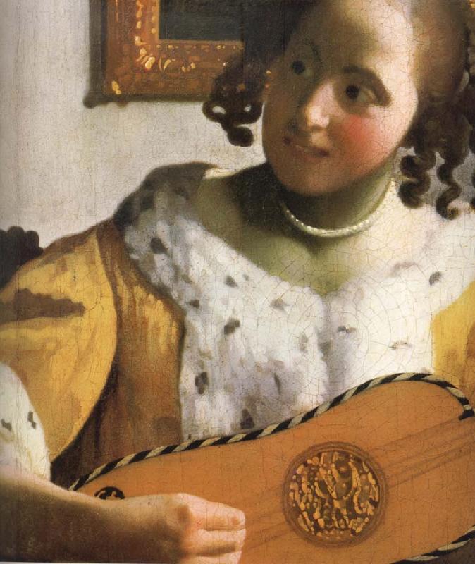 Jan Vermeer Detail of  Woman is playing Guitar Sweden oil painting art